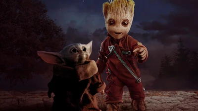 Grogu e Groot: Amigos Fantásticos na Natureza