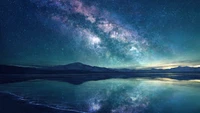 sunrise, night, ocean, sky, milky way wallpaper