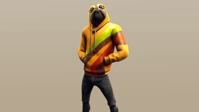 Fortnite-Charakter Doggo in buntem Hoodie