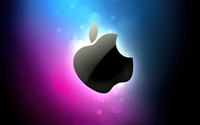 Logo de Apple brillante sobre fondo de degradado colorido