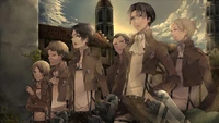 Héroes del Cuerpo de Exploración: Levi Ackerman y Eren Yeager en posición de combate