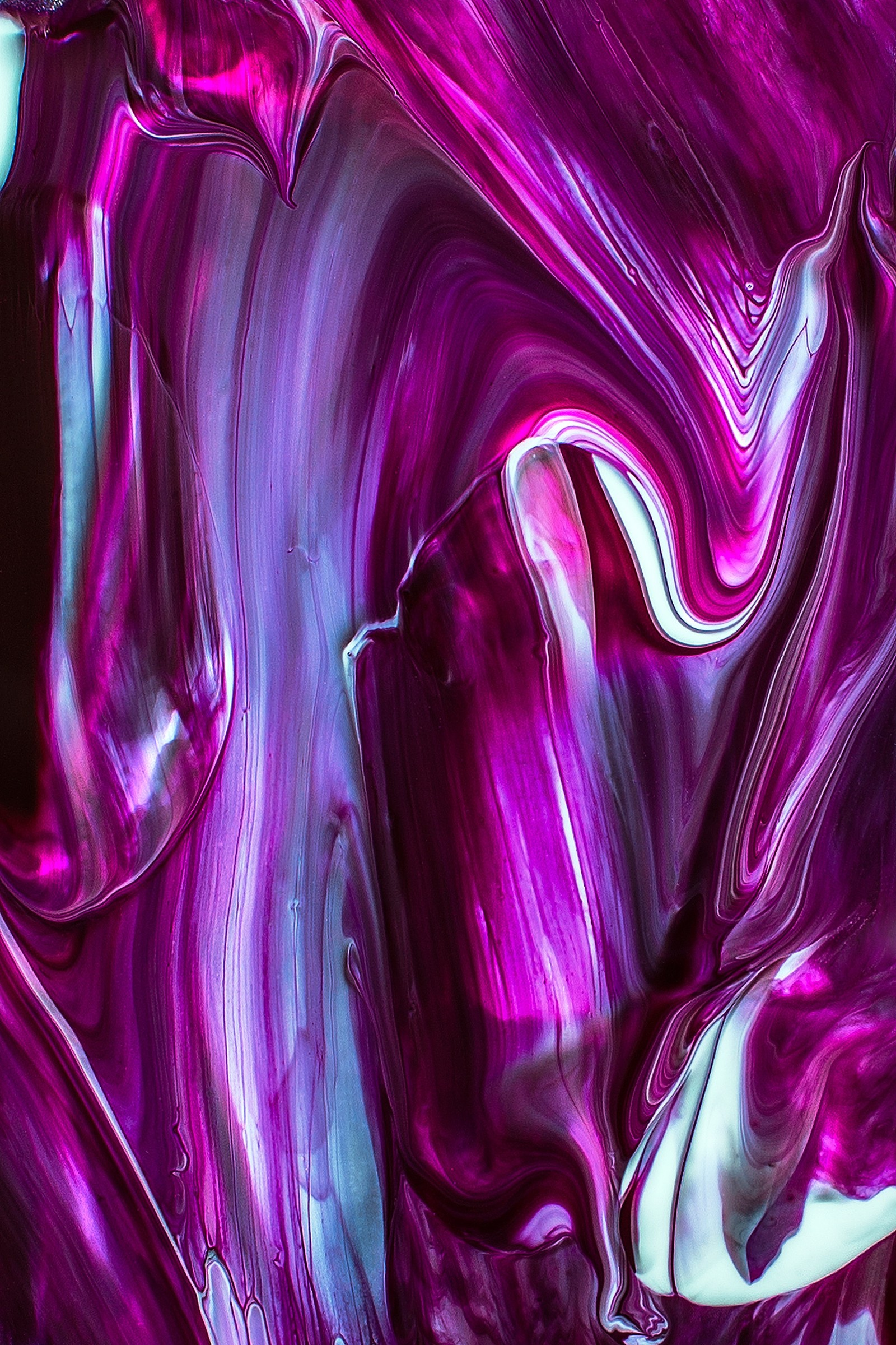 Purple and white abstract painting with a black background (purple, violet, pink, magenta, water)