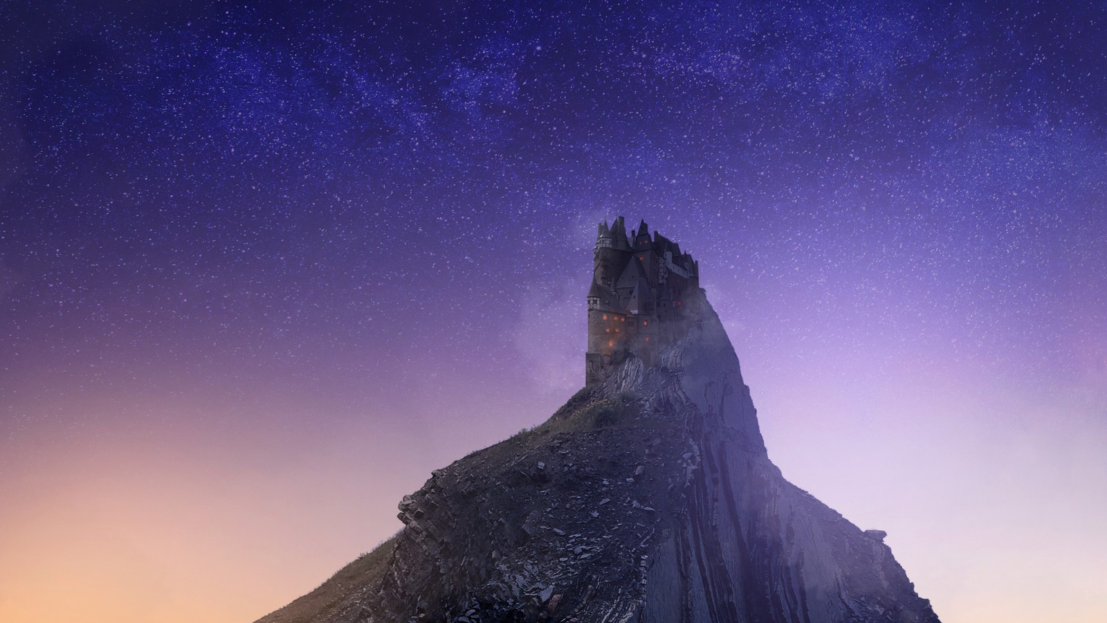 Eine aussicht auf einen berg mit einem himmel voller sterne (kunstwerk, kunst, künstler, gemälde, atmosphäre)