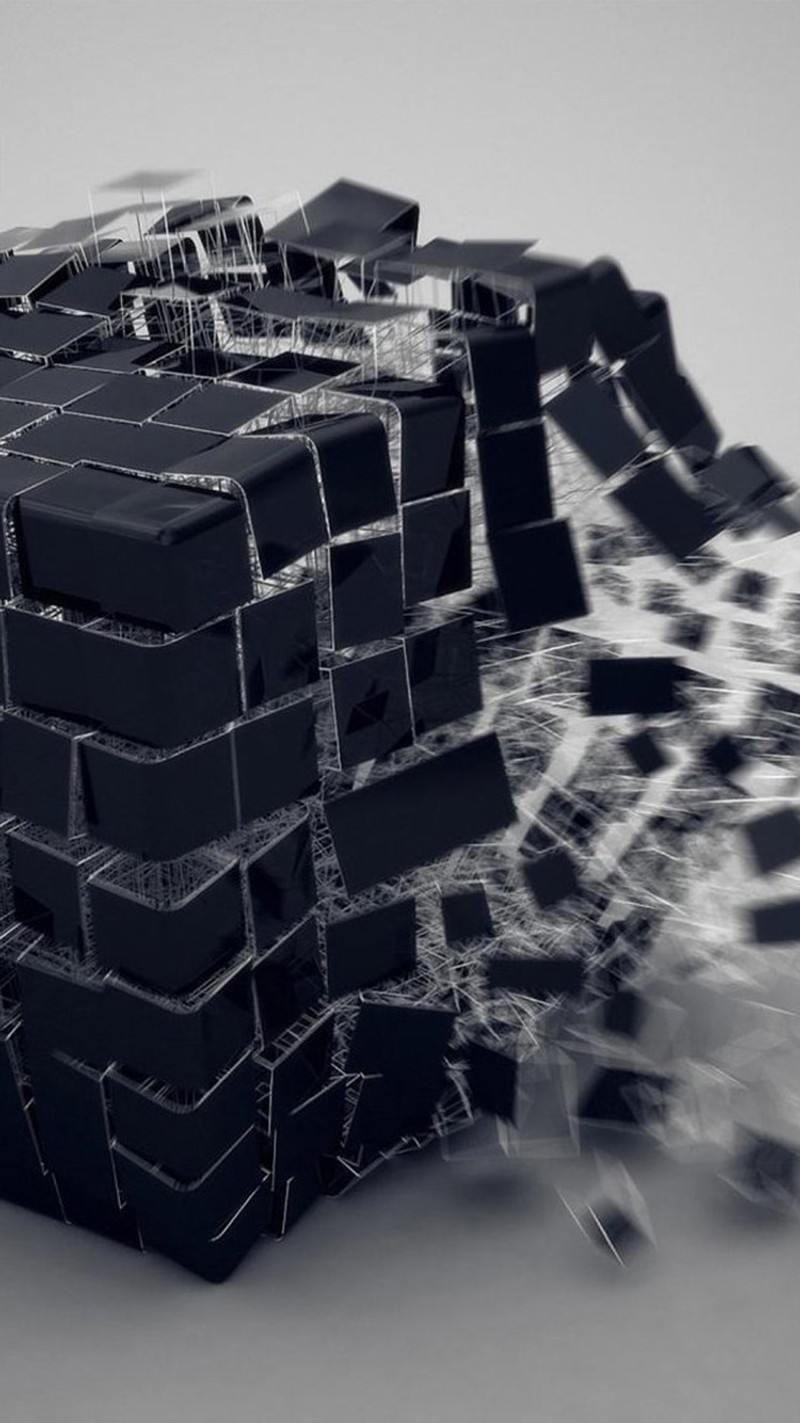 A close up of a pile of black and white boxes (3d, iphone)