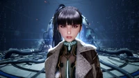 Eve 07 de Stellar Blade: Retrato de personagem futurista em um ambiente de alta tecnologia