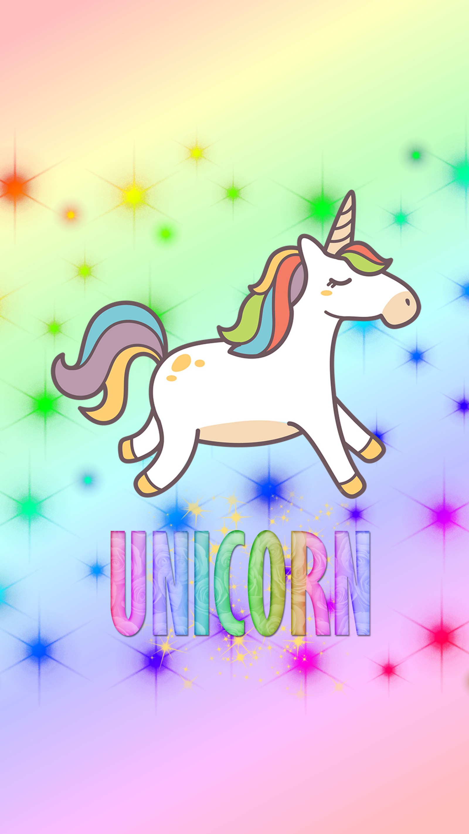 Unicornio con estrellas y arcoíris de fondo (parpadeo, colorido, magia, dulce, unicornio)