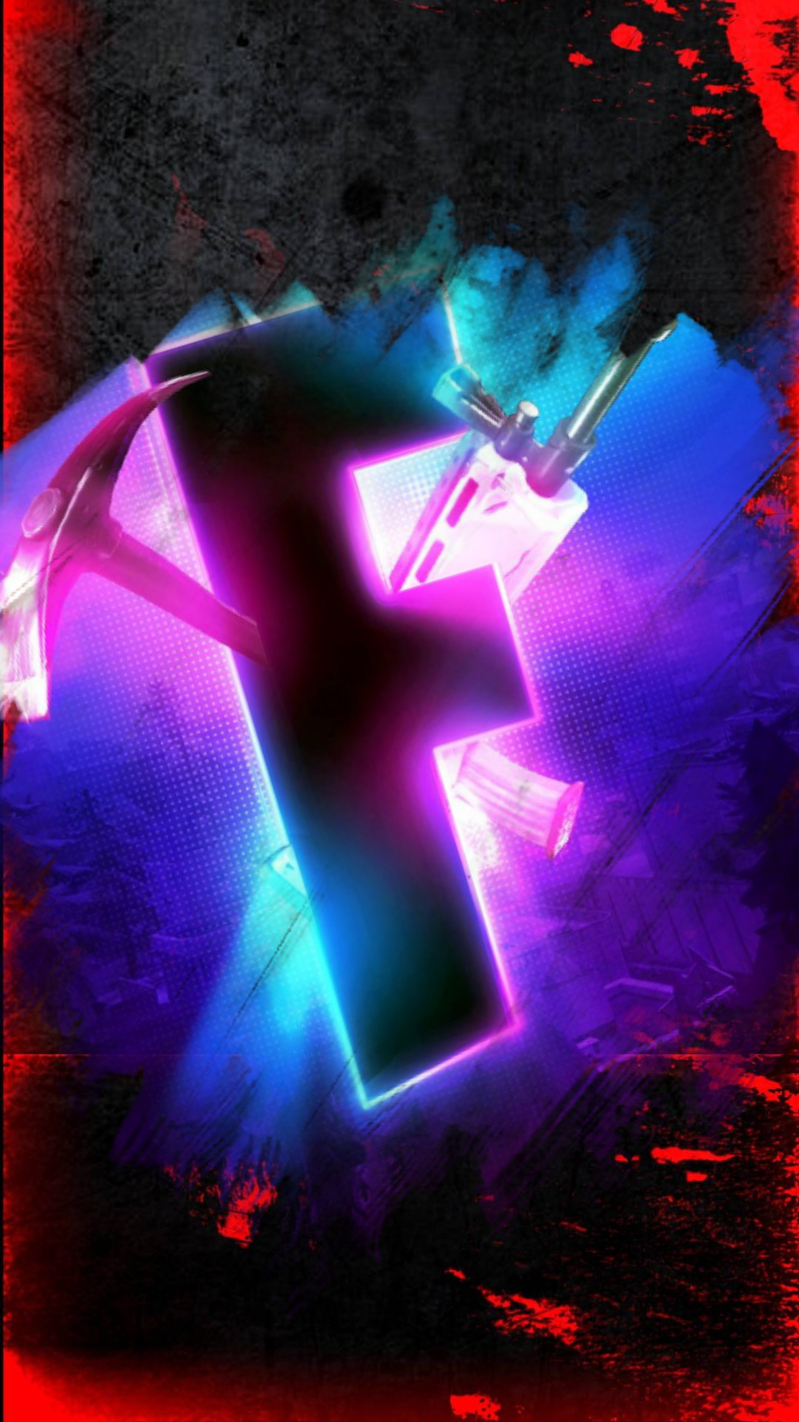 There is a cross on a colorful background with a red frame (fortnite, game, gaming, red, free)