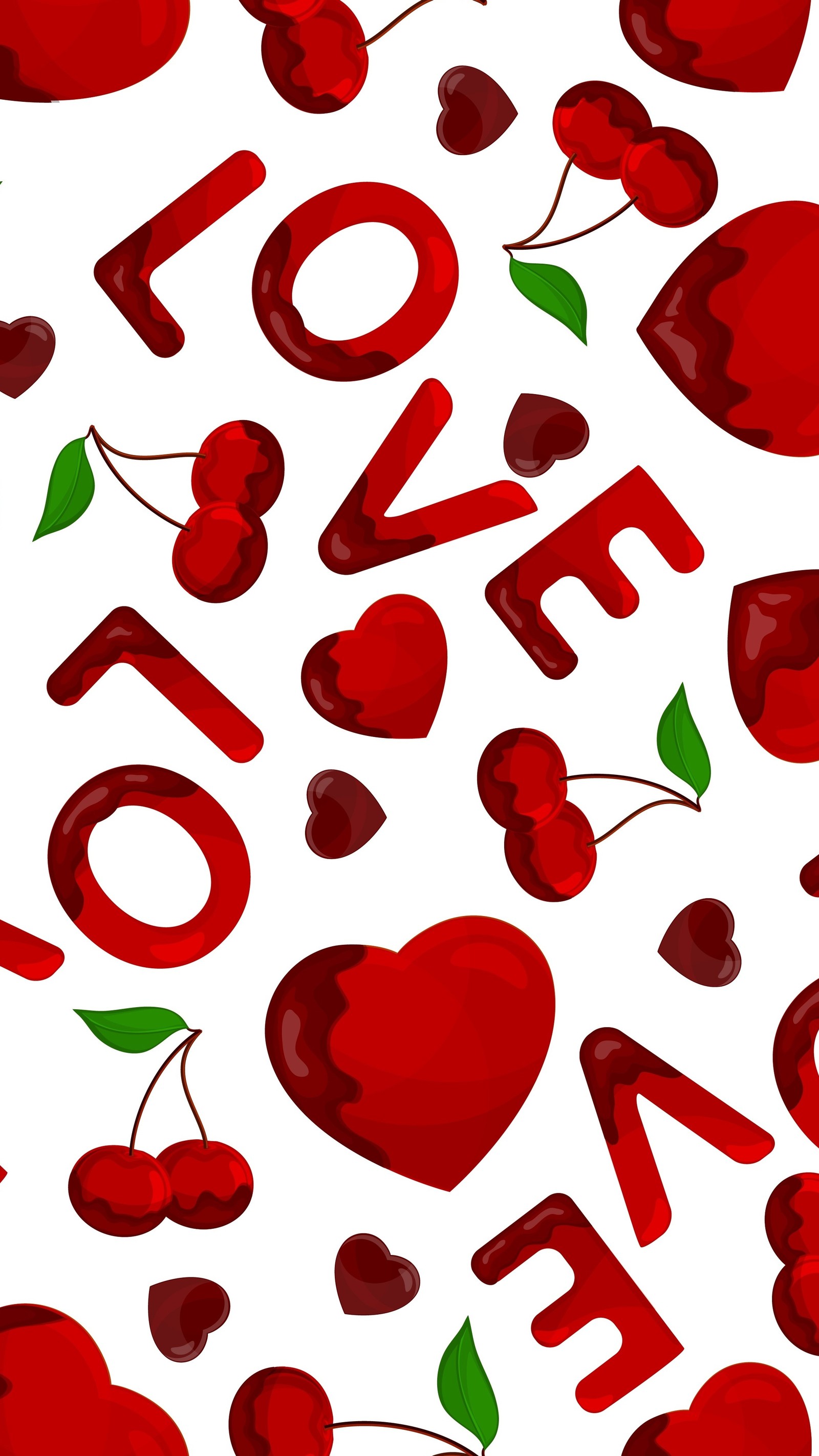 A close up of a bunch of cherries with the word love (heart, love, red, texture)