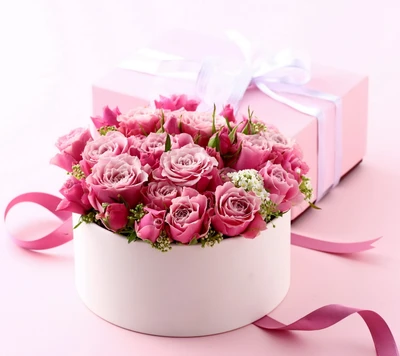 caja, flores, regalo, amor, rosa