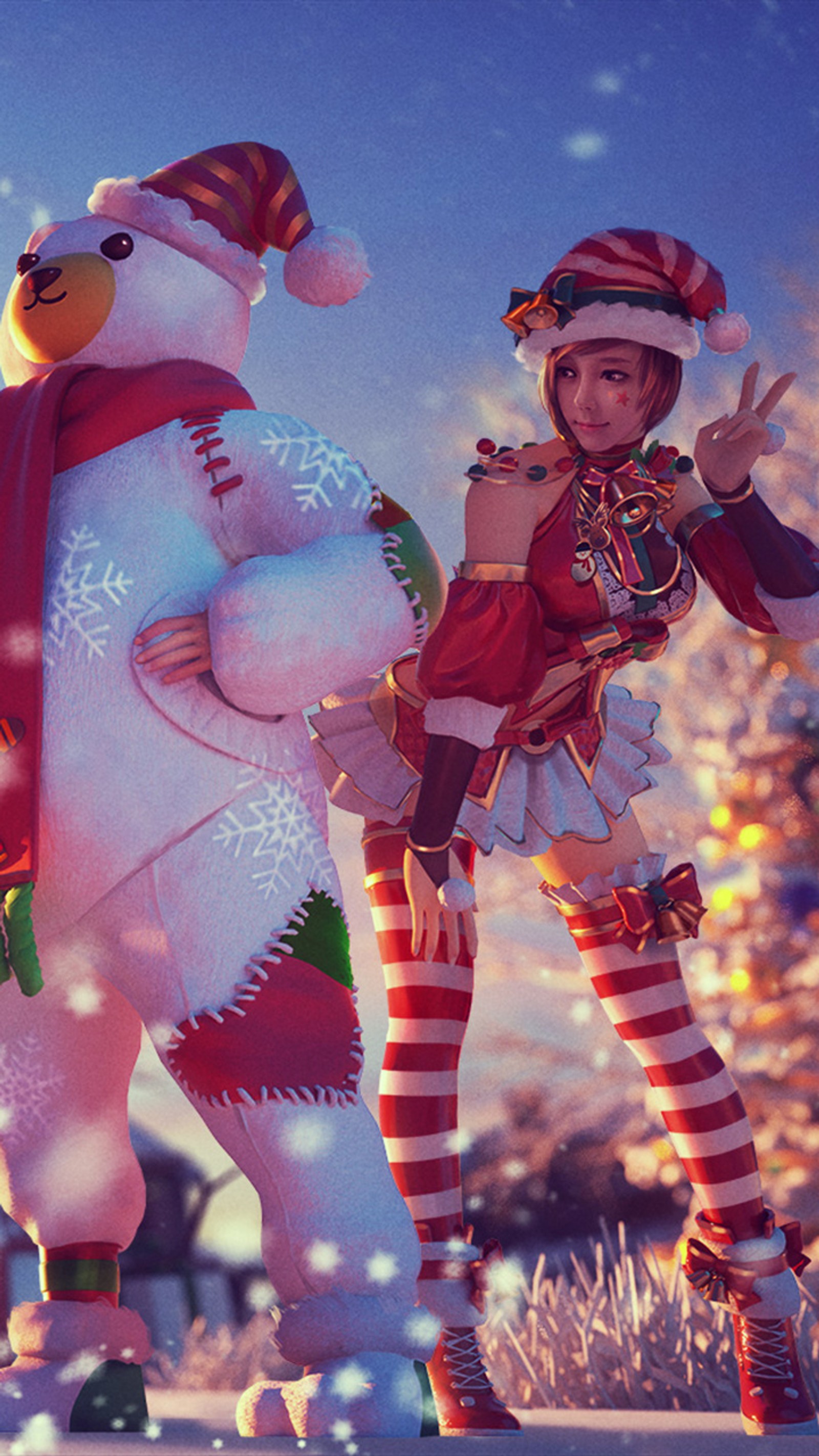 Dos personas disfrazadas de santa claus y un muñeco de nieve (free fire, garena)