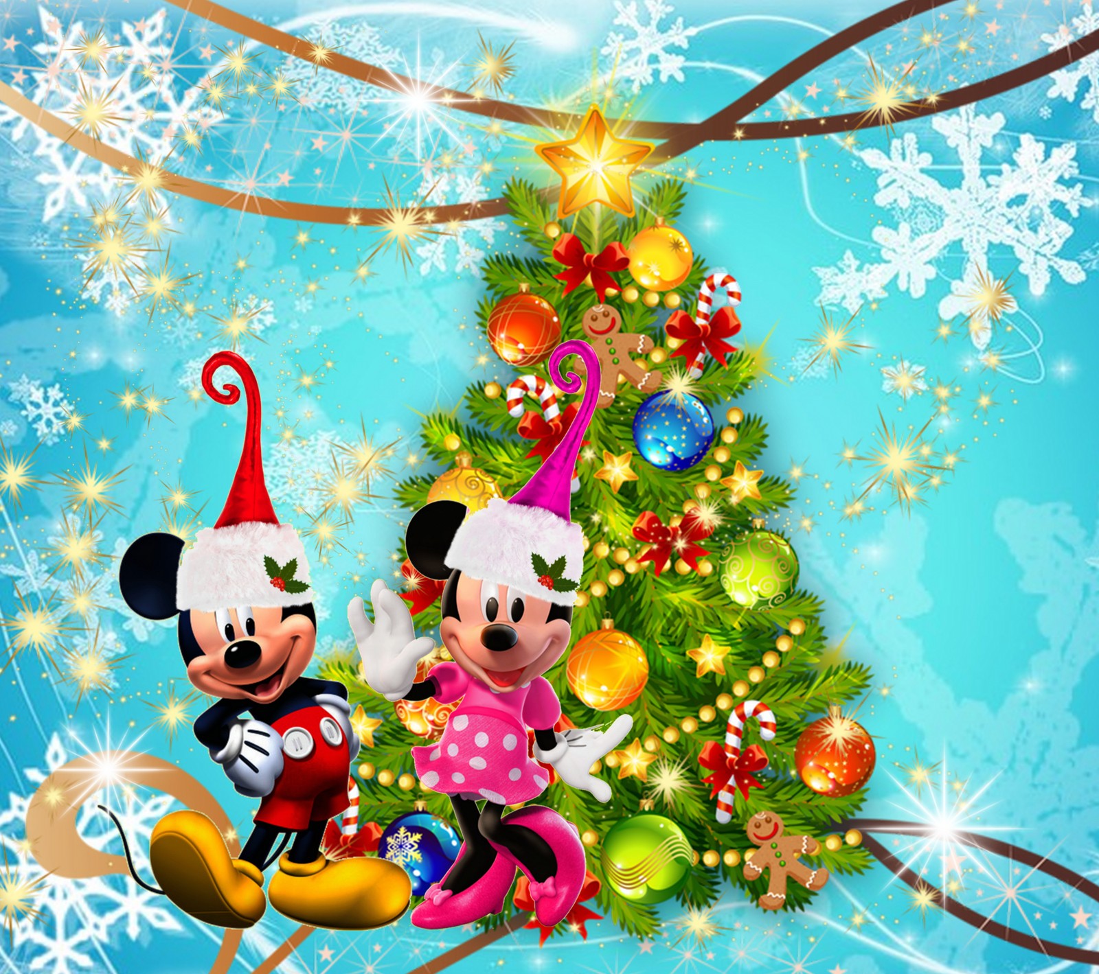 Mickey und minnie maus weihnachts-wallpaper (disney, frohe weihnachten, mickey mouse, weihnachten)