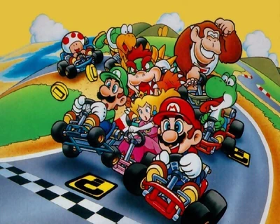 Corrida icônica de Mario Kart com personagens clássicos da Nintendo