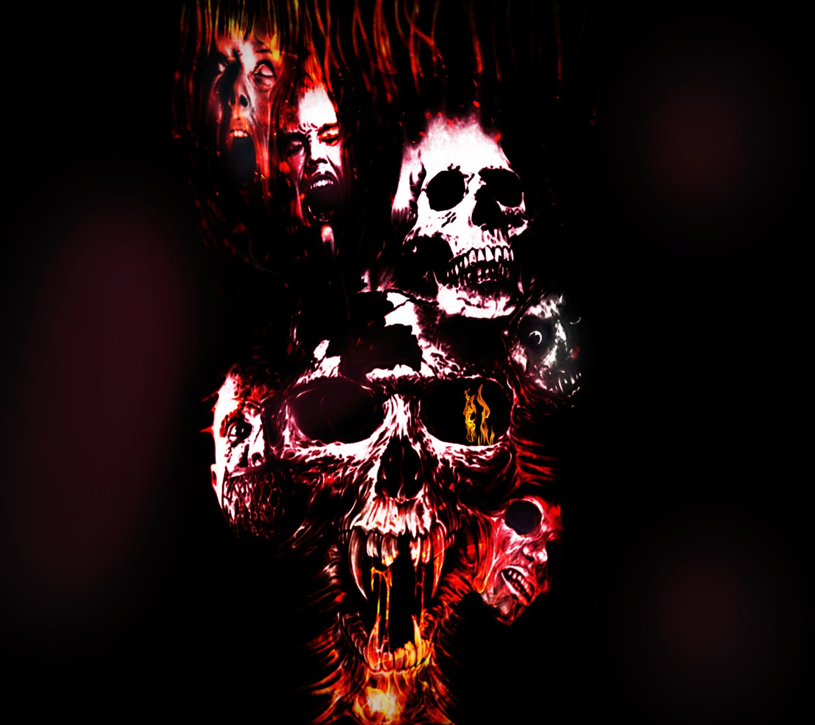 There is a man with a beard and a skull on his face (dark skull, wallpaper)