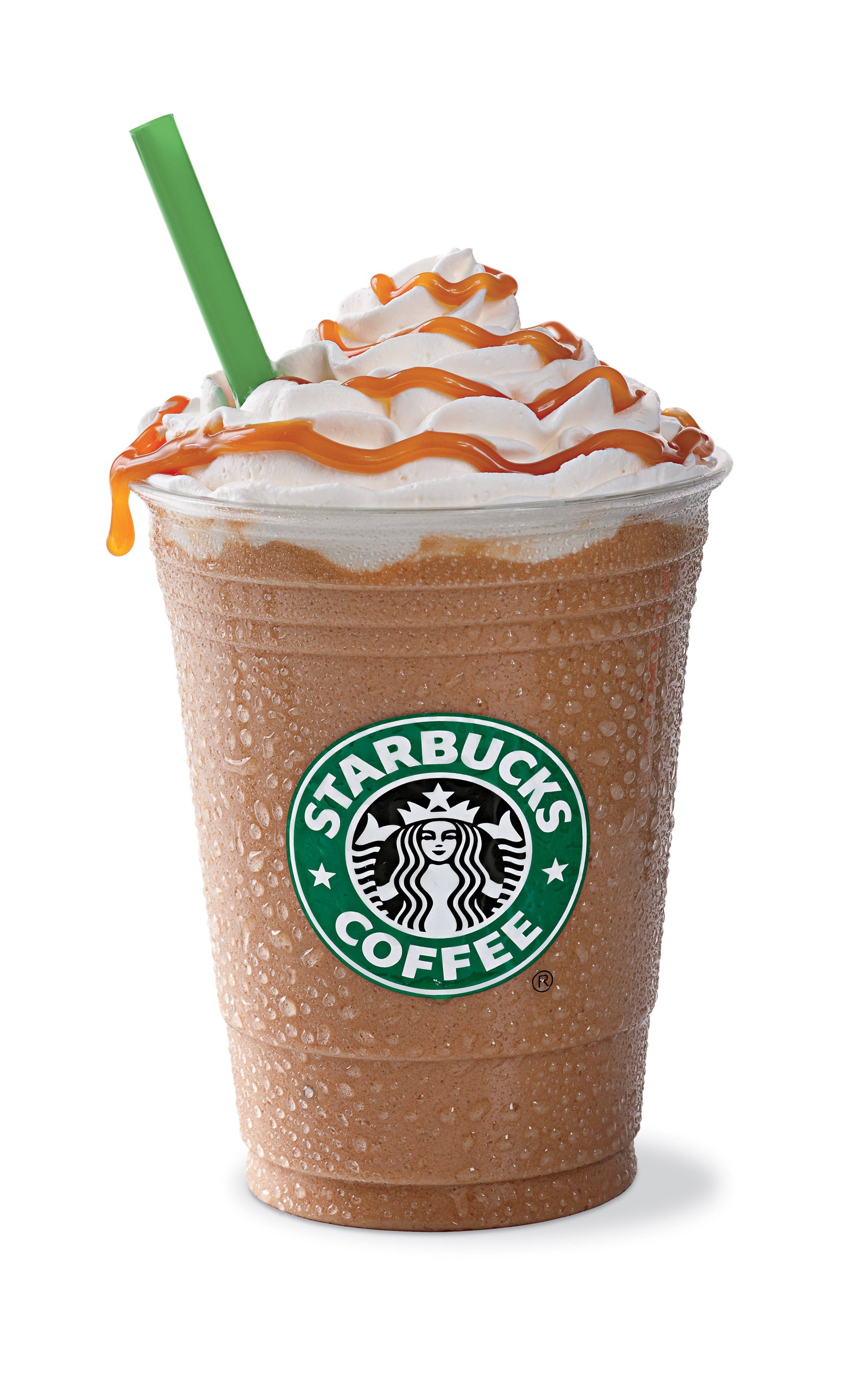 Café helado de starbucks con crema batida y caramelo por encima (café, starbucks)