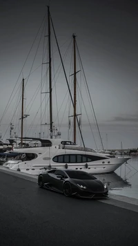 Style de vie de luxe : Supercar et yacht au crépuscule