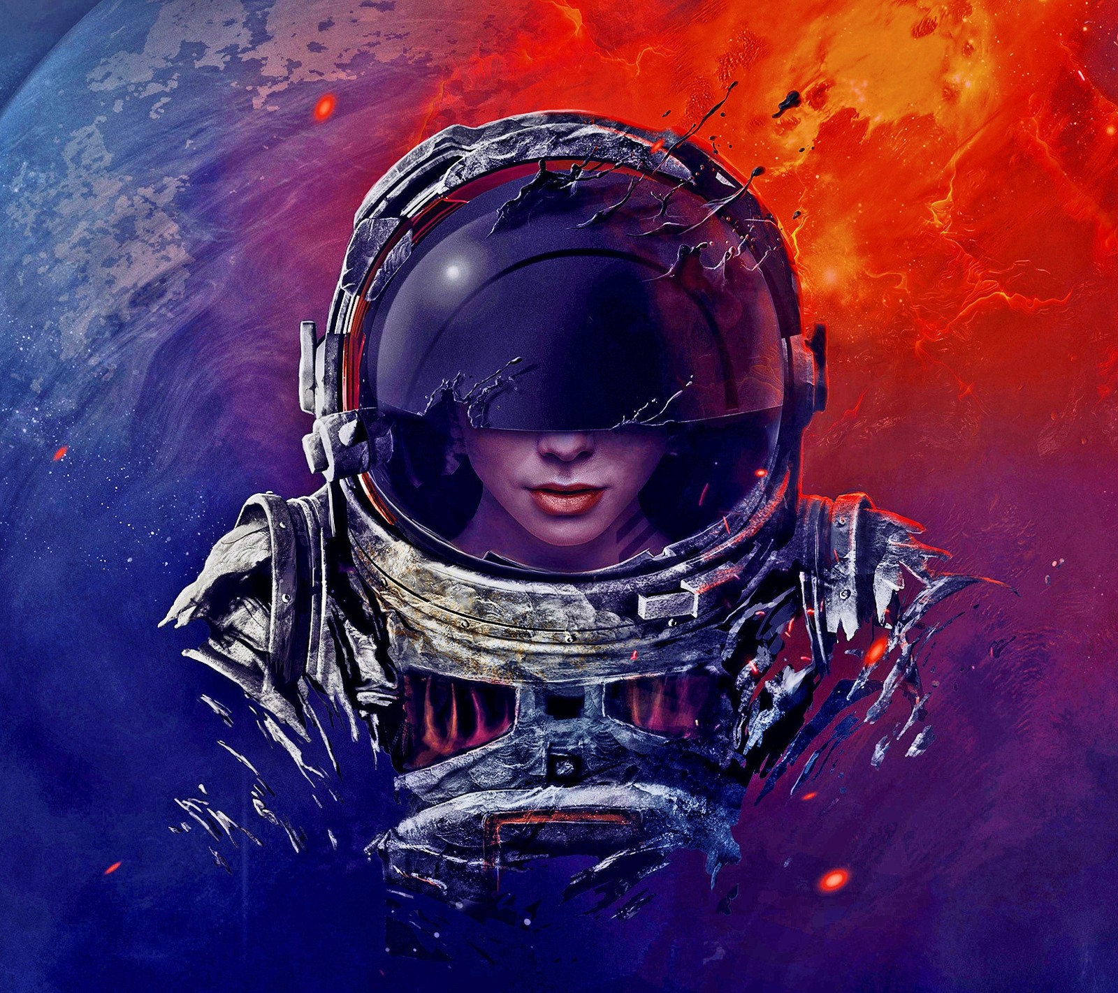 Lade künstlerisch, astronaut, farbe, mädchen, pflanze Hintergrund herunter