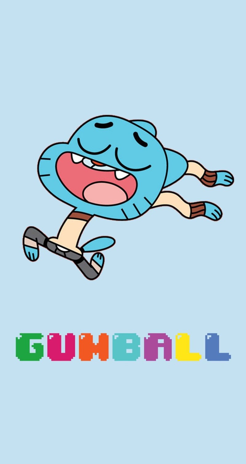 Крупный план мультяшного персонажа, прыгающего в воздухе (amazing world of gumball, мультфильм, мультяшная сеть, elmore, гумми бол)