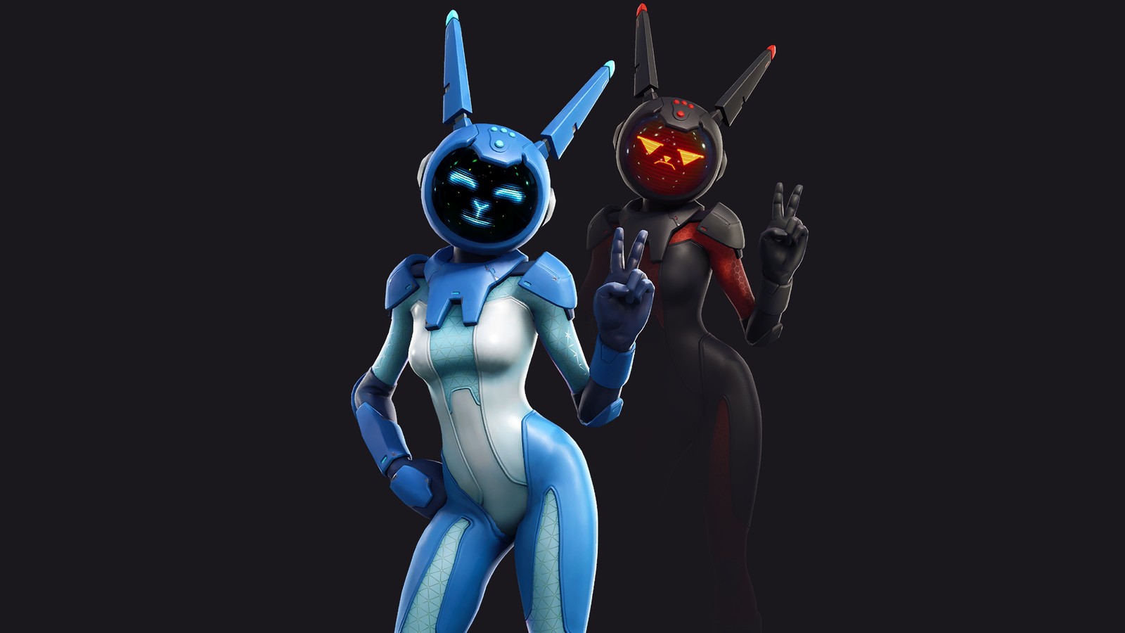 Dois personagens animados em trajes de pé um ao lado do outro (fortnite, fortnite battle royale, jogo de vídeo, gêmeos)