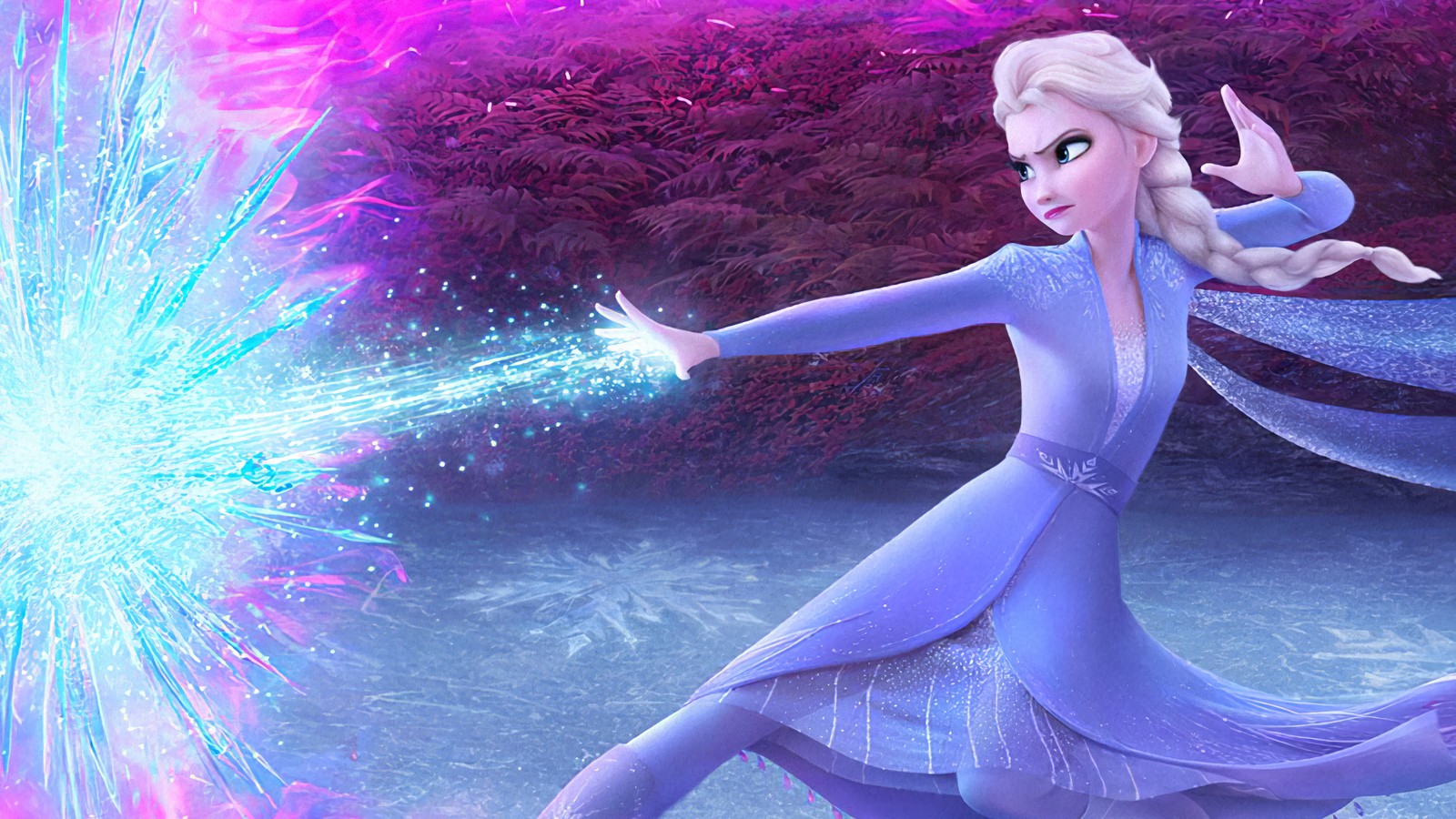 Uma mulher em um vestido azul dançando com uma bola brilhante (frozen 2, filme, 2019, elsa, cartaz)