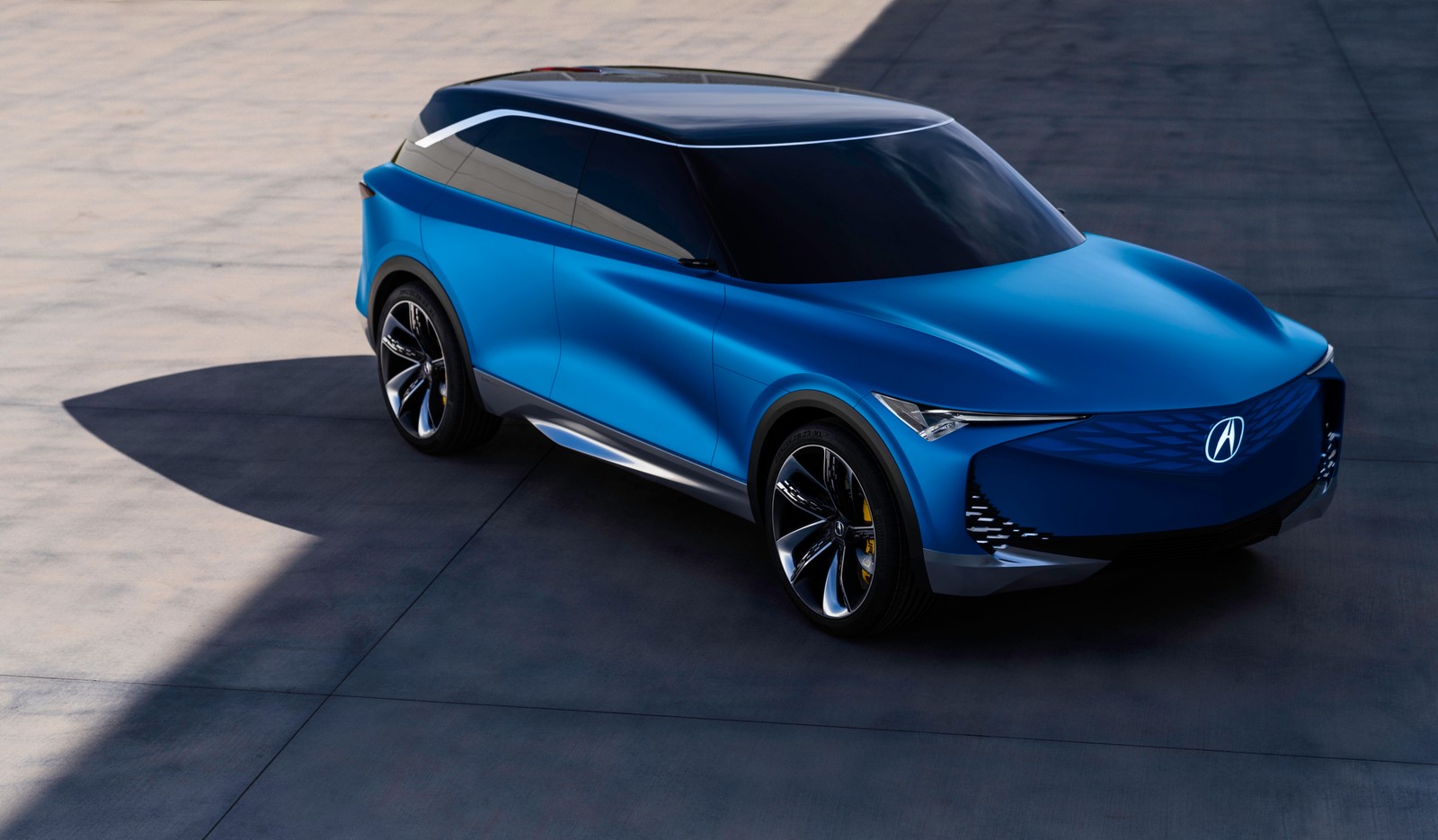 Une voiture bleue garée sur une surface en béton (acura precision ev concept, voitures électriques, 2022, 5k, 8k)