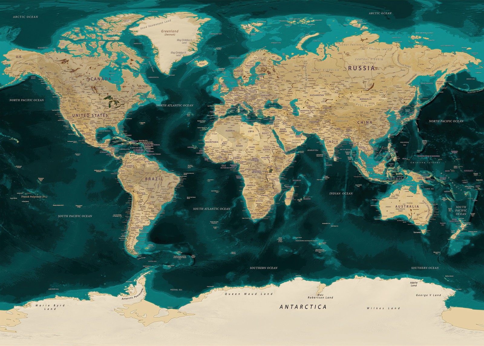 Un mapa del mundo con todos los países y sus océanos (mapa mundial, geográfico, mundo, fondo de pantalla 4k)