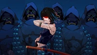 Ninja Girl with Oni Masked Squad in Digital Art