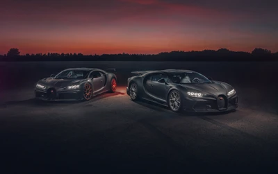 bugatti chiron pur sport, bugatti chiron super sport 300, ночь, закат, тёмный