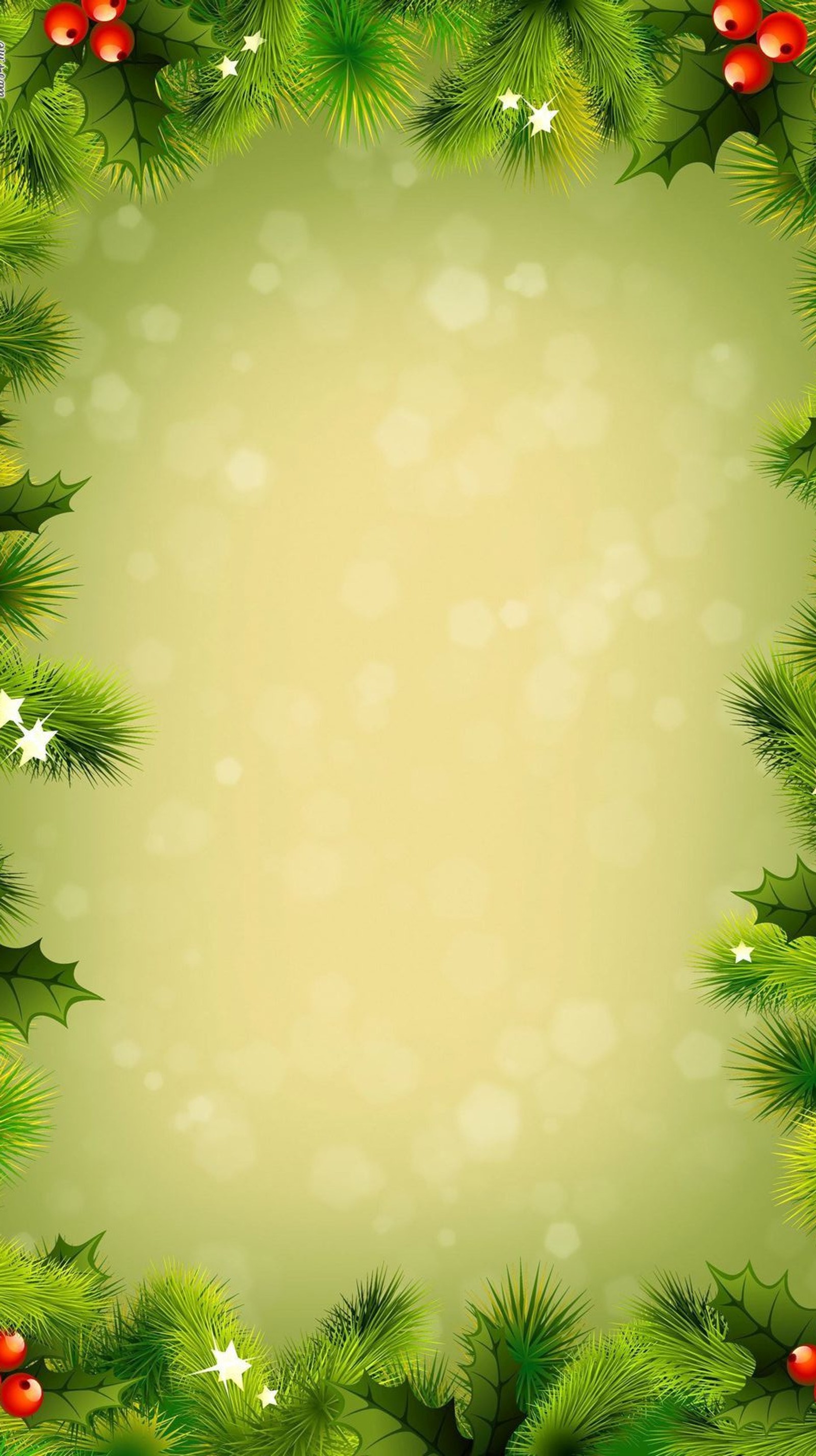 Christmas background with holly branches and stars (christmas, decor, green, holiday)