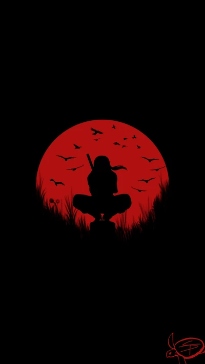 Itachi Uchiha Meditiert Unter einem Blutroten Mond