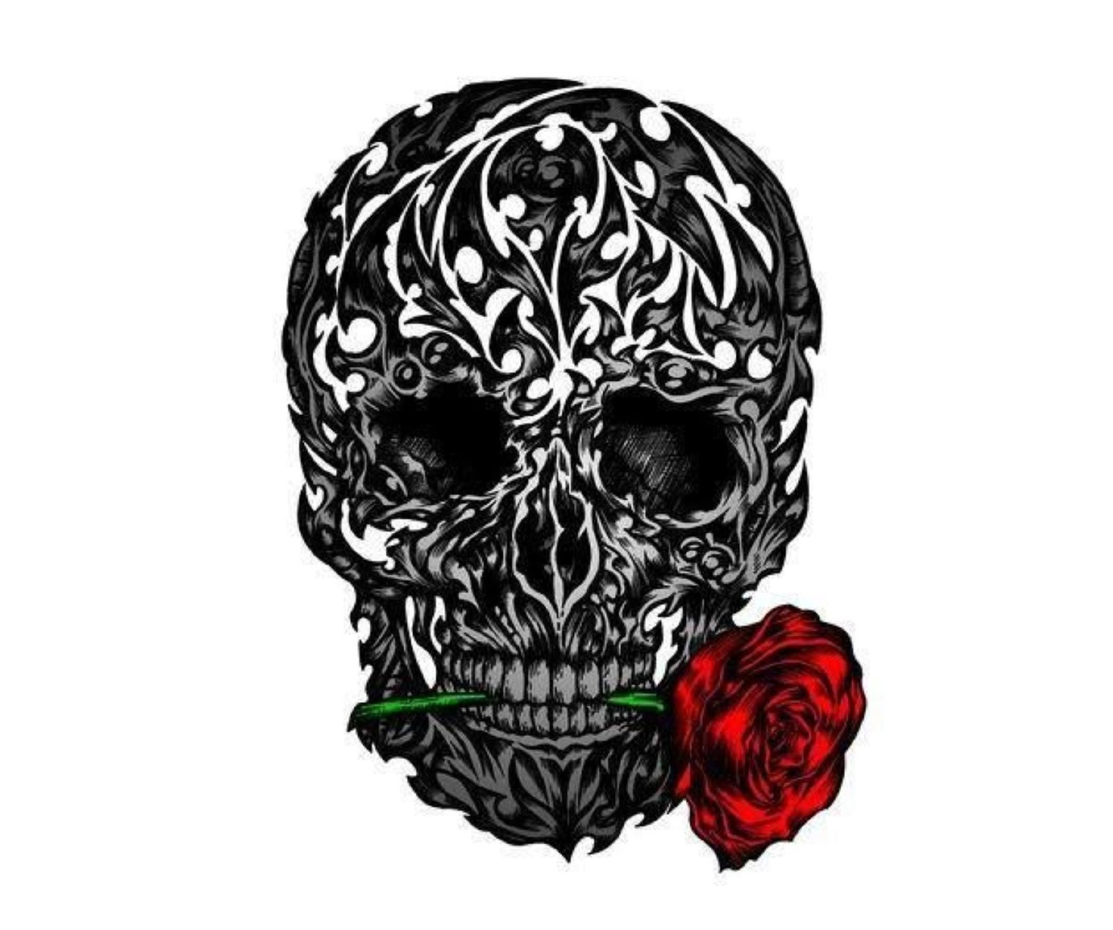 A skull with a rose in its mouth and a tattoo design on it (dsf, dsff)