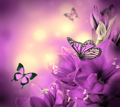 Vibrant Purple Flowers with Delicate Butterflies