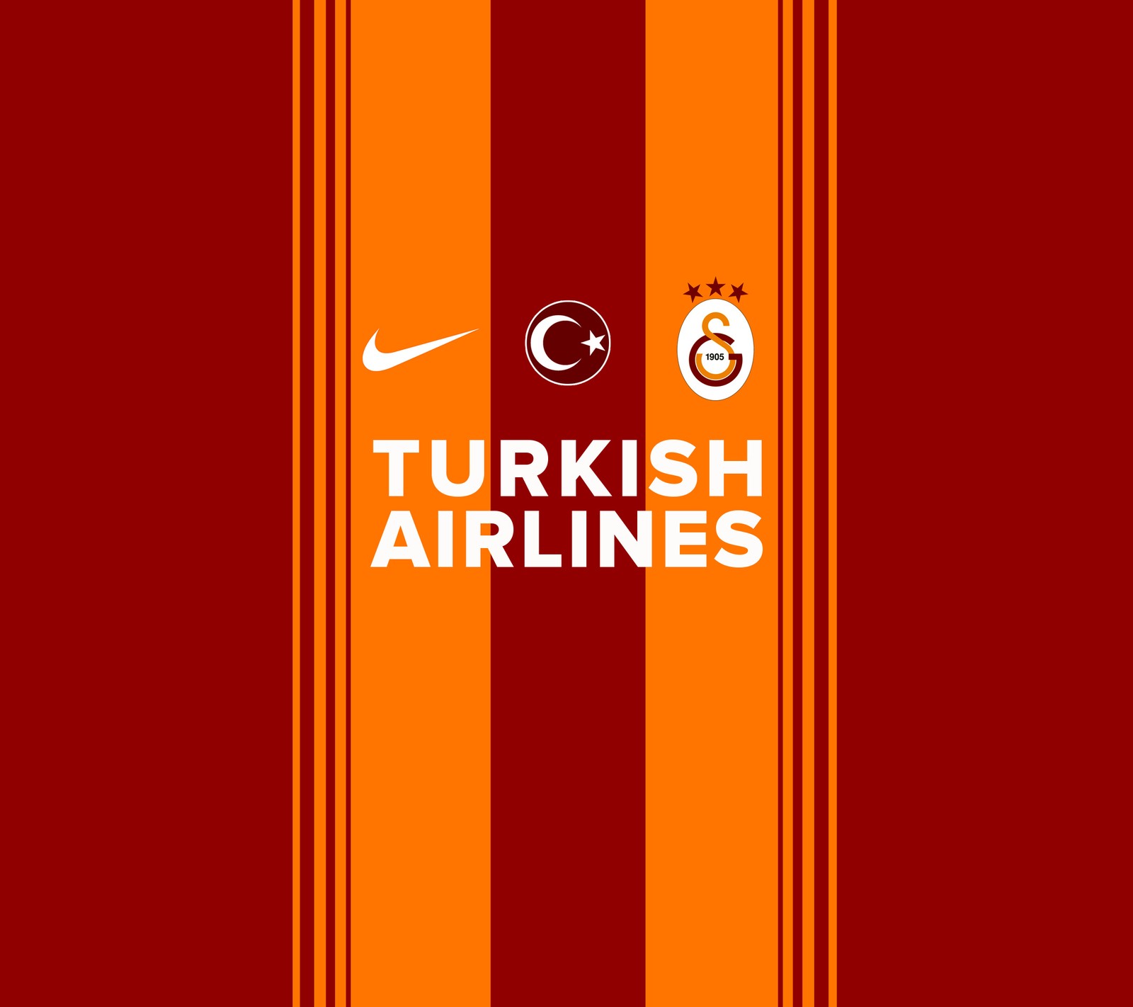 A close up of a red and orange striped shirt with a turkey logo (1905, cimbom, forma, galatasaray, turkiye)