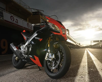 Aprilia RSV4: Una llamativa nueva moto de carreras en un entorno dinámico