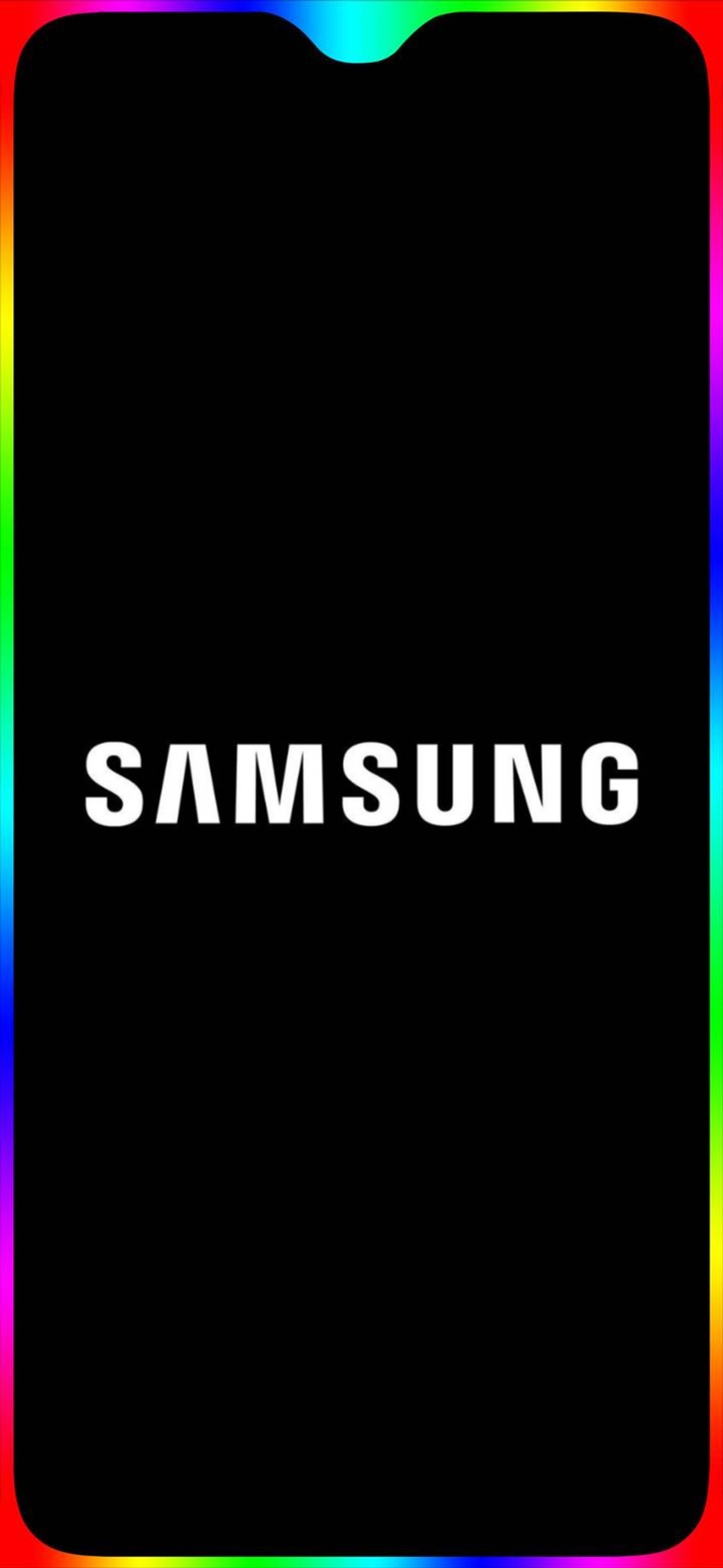 Nahaufnahme des schwarzen samsung-logos mit einem regenbogenrand. (android, schwarz, kante, galaxie, stil)