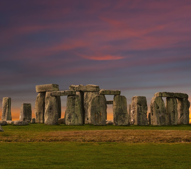 Стоуныдж в вечернее время с розовым небом (древний, британия, англия, england, скала)