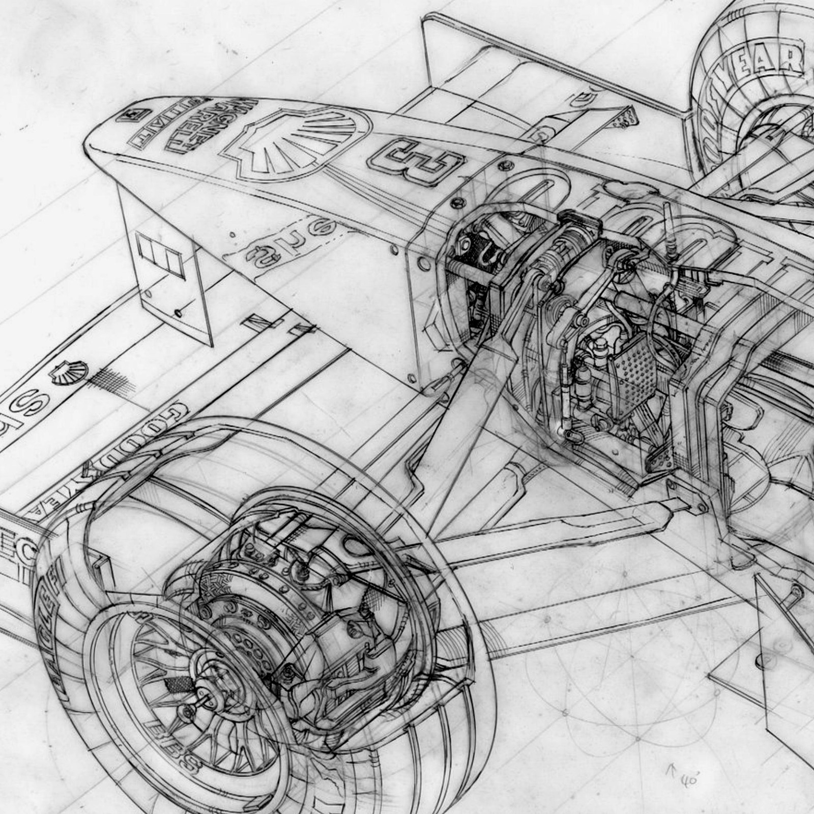 Un dibujo de un coche con un motor a chorro encima (jo, vs)