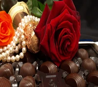 chocolate, cute, i love you, love, red rose wallpaper