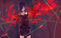 Tokyo Ghoul-Inspired Illustration: Dark Elegance with Fiery Red Accents