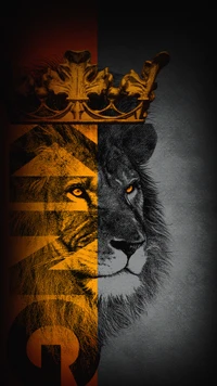 Majestic Lion Portrait with Crown and Artistic Design