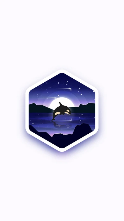 Electric Blue Circle Logo Featuring an Orca in a Night Landscape