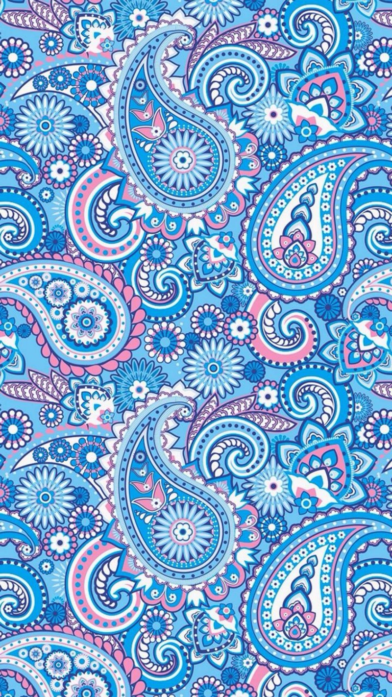 Ткань с синим узором в paisley с розовыми и синими цветами (пейсли, paisley, дизайн, узор, текстиль)