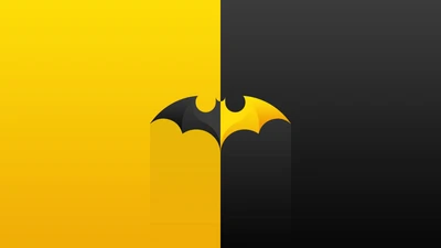 Logo de chauve-souris stylisé en noir et jaune, incarnant le minimalisme et le symbolisme graphique.