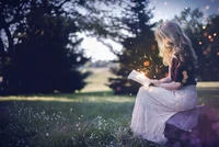 girl, magical, reading book, girly, sparkles wallpaper