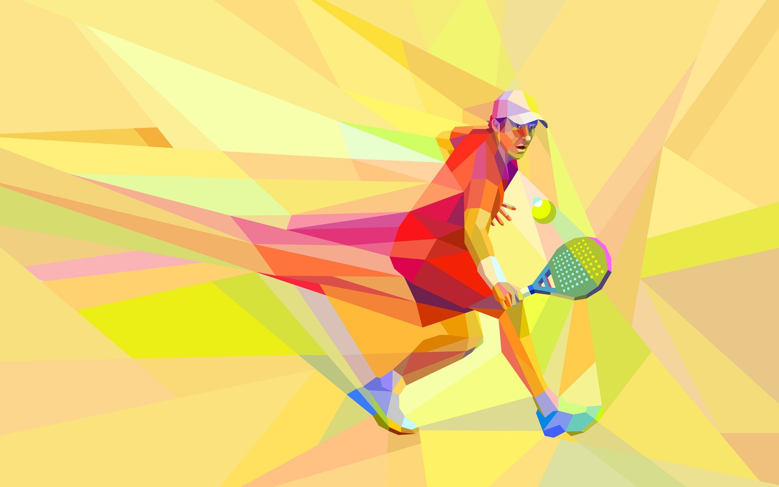 Un gros plan d'un joueur de tennis avec une raquette sur un fond coloré (tennis, jaune, illustration, art, conception graphique)