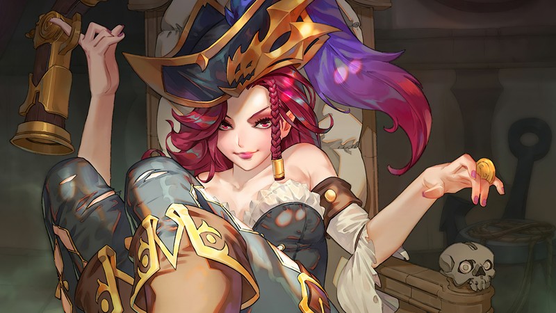 Крупный план женщины в костюме, держащей колокол (мисс фортуна, miss fortune, league of legends, lol, видеоигра)