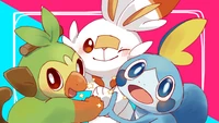 grookey, scorbunny, sobble, pokemon sword and shield, video game wallpaper