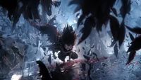 Ryuk emergindo das sombras em uma estética de anime escura