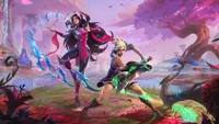 Irelia y Riven luchando en el Rift Salvaje Encantado