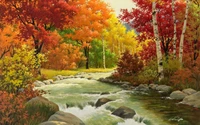 landscape painting, painting, oil painting, nature, tree wallpaper