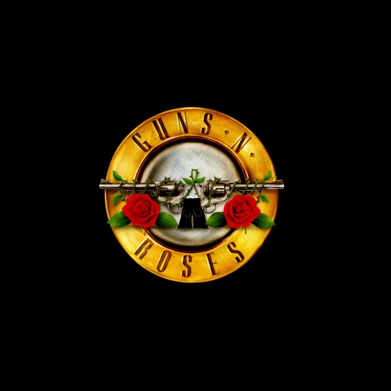 Des pistolets et des roses sur un fond noir avec un cadre doré (guns n roses, hard rock, pas dans cette vie tournée, not in this lifetime tour, horloge)